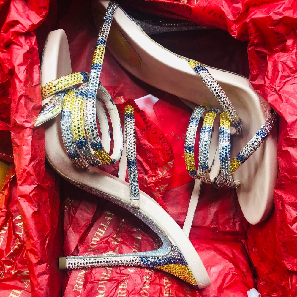 RENE CAOVILLA Wrap Up/Corkscrew Heels/ sandals NWT